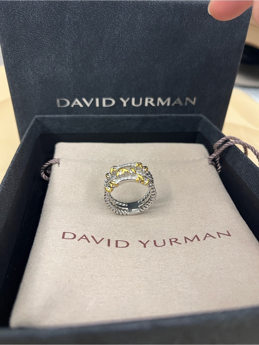 David Yurman Two-Tone Cable Stack Ring with Gold Accents